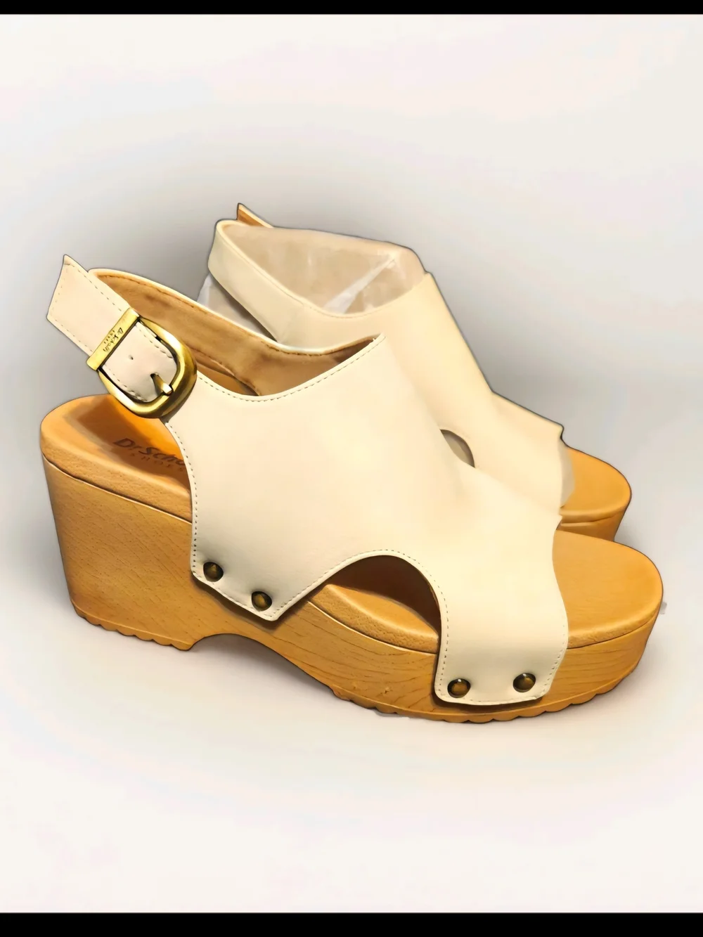 Wren Cream Leather Platform Wedge Sandals with Gold Buckle